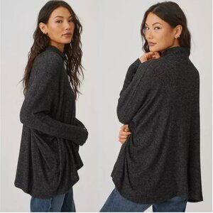 Anthro Amadi Cowl Neck Ribbed Sweater Space Dye Gray Black XL Boho Dark Academia